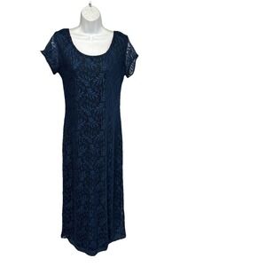 Vintage cj elliot Women's 8 Blue Black Lace Maxi Dress Lined Feminine Grunge Y2K